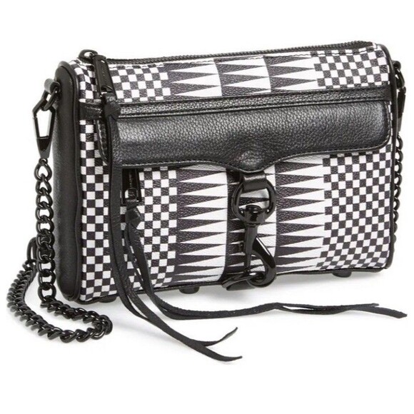 RARE Rebecca Minkoff Leather Crossbody Bag TV Show Studded Checkered Black White - Picture 1 of 15